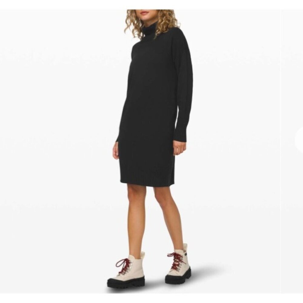 Lululemon Keep It Cozy Black Long Sleeved Turtleneck Cashmere Blend Sweater Dres